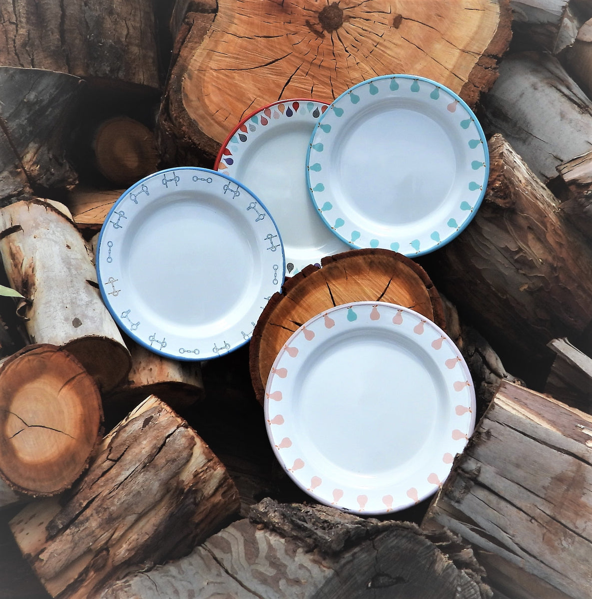 Enamel Plates Set of 4 Mixed design Little Echidna Home