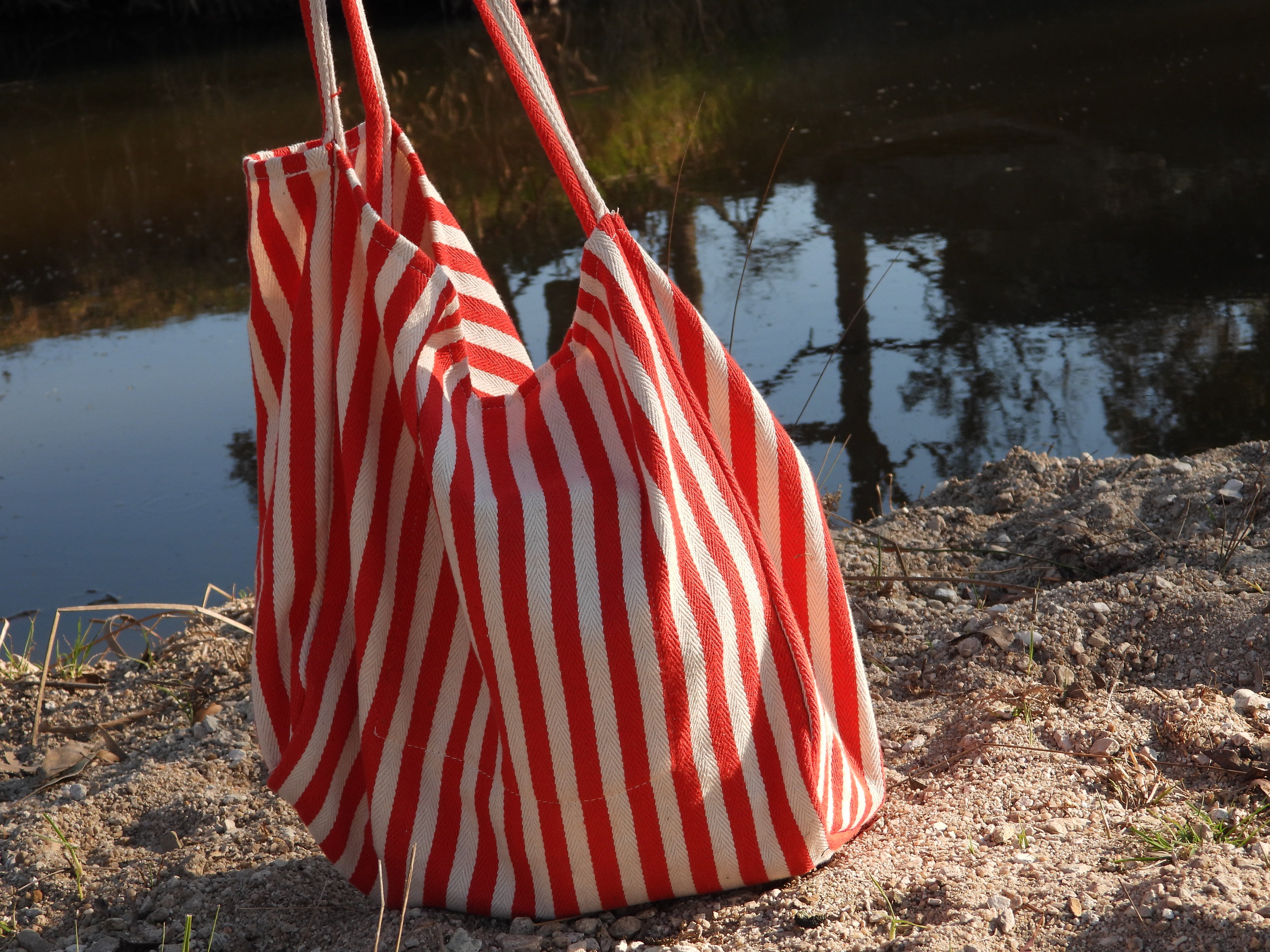 Red and white hot sale striped bags