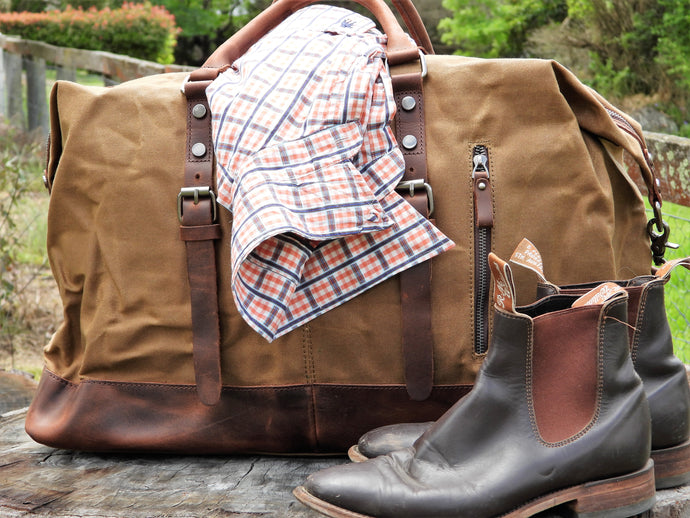 Men's Waxed Canvas & Leather Overnight/Weekend bag - Vintage Style