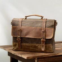 'Hugh' Waxed Canvas & Leather Briefcase/Satchel