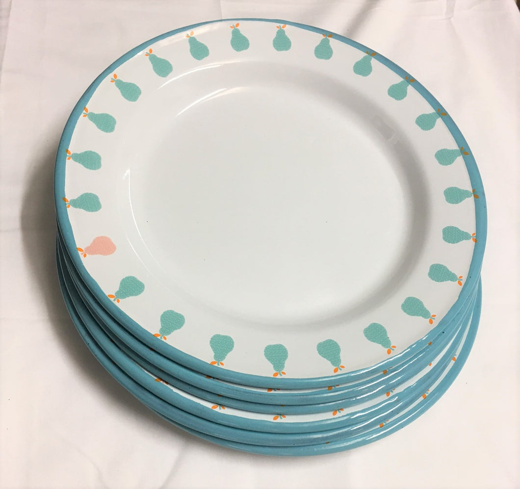 Bulk Enamel Plates - 2 x Set of 6 Aqua Pear Plates (12 plates total)